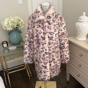 Tyler Boe Faux Fur Pink Leopard Jacket